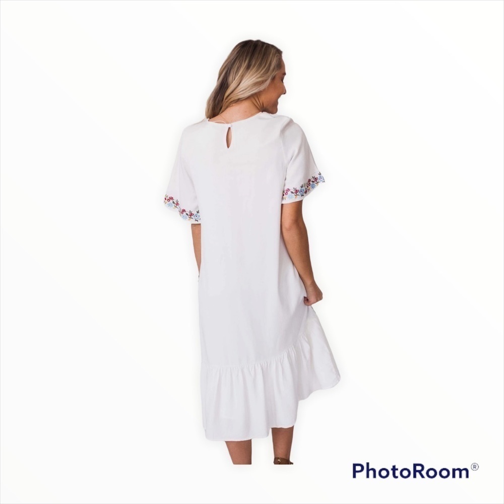 Orange Creek LA White Embroidered Floral Boho Midi Dress Large - Picture 5 of 12